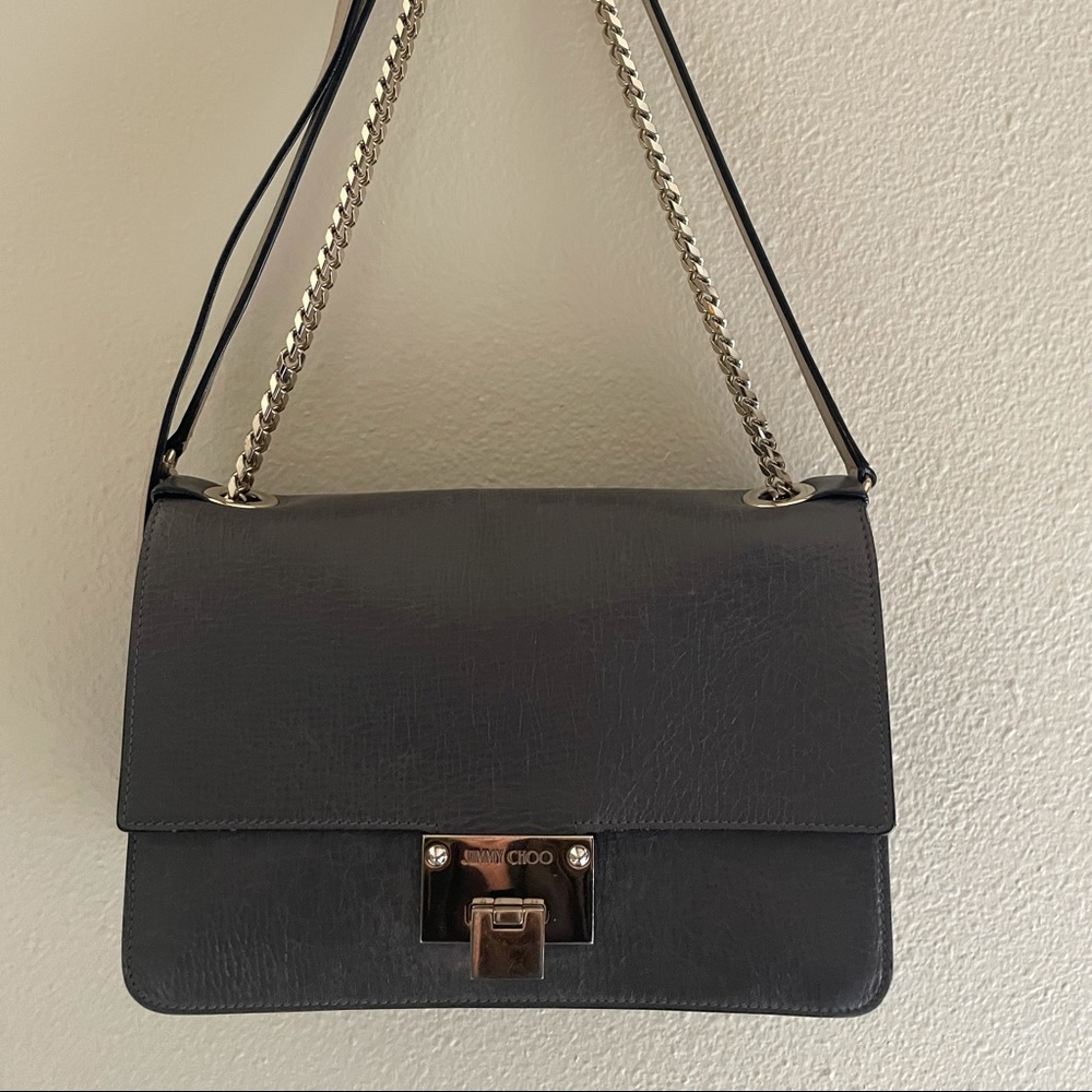 Jimmy Choo, Dark gray(dusk), Crinkled leather, Crossbody Bag